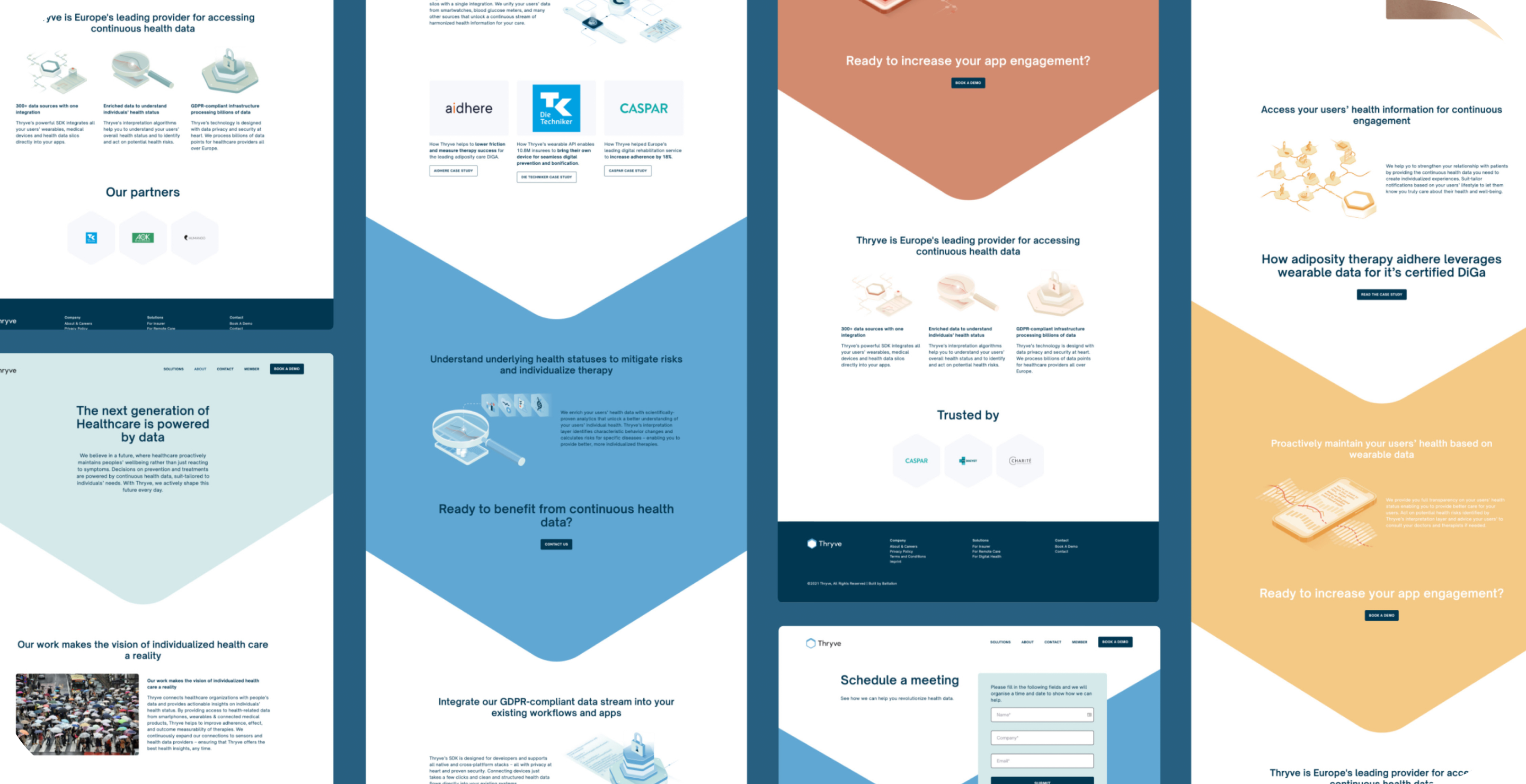 Web design and branding for health tech. Various landing pages. "The next generation of Healthcare is powered by data"