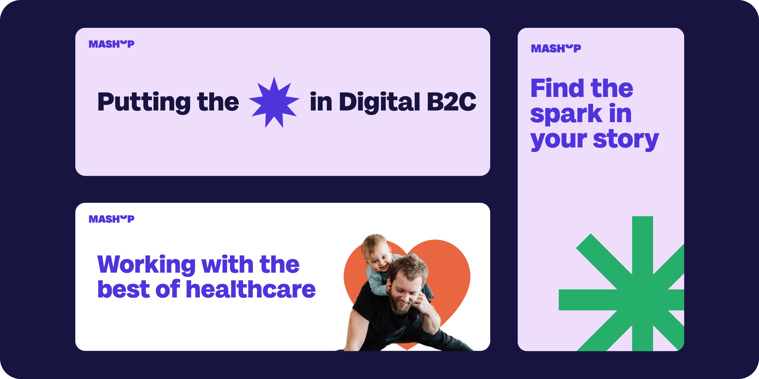 Brand identity. Mashup website banners. "Find the spark in your story"