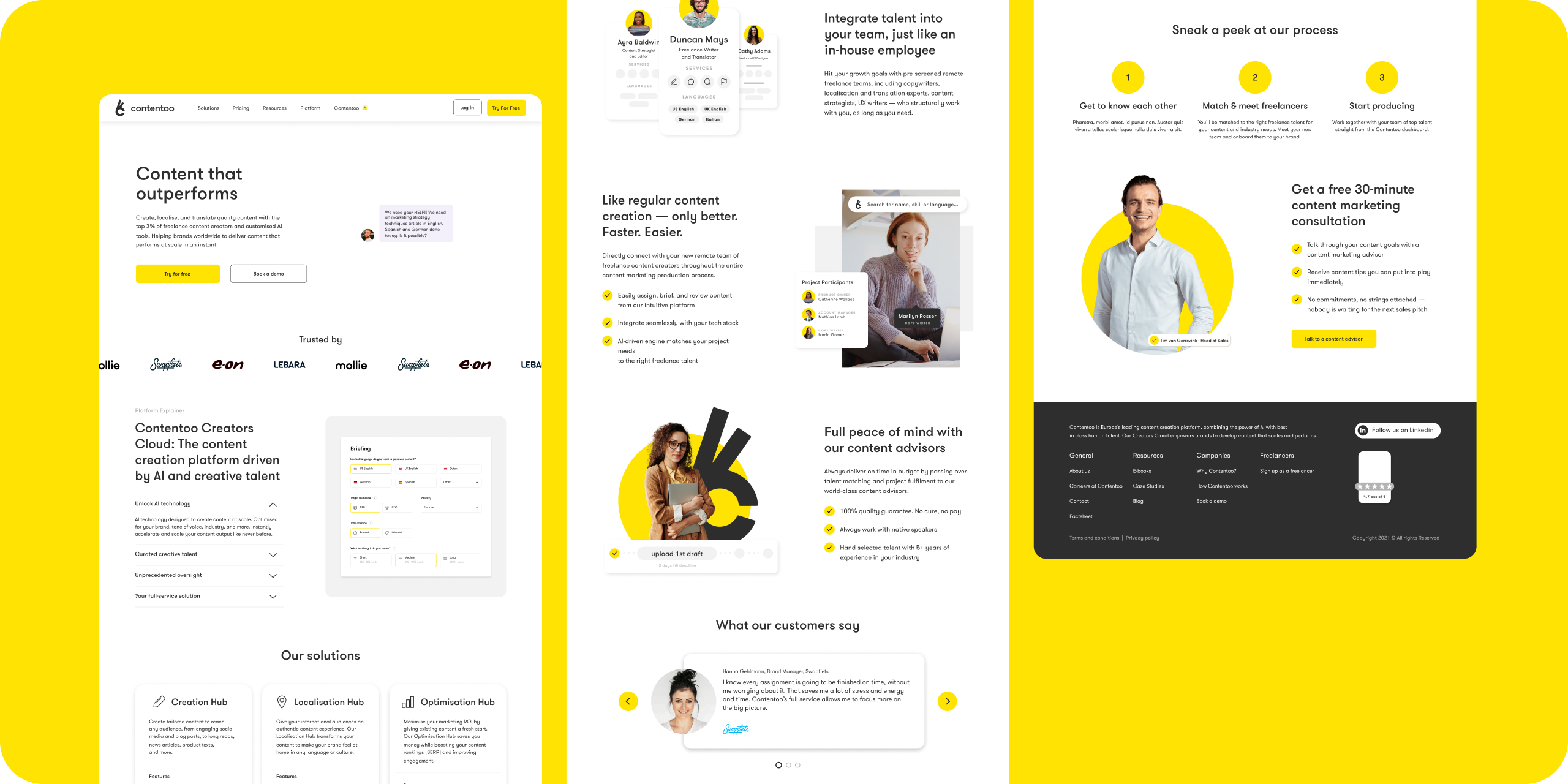 B2B branding. Various landing pages. "Content that outperforms" "Start producing"
