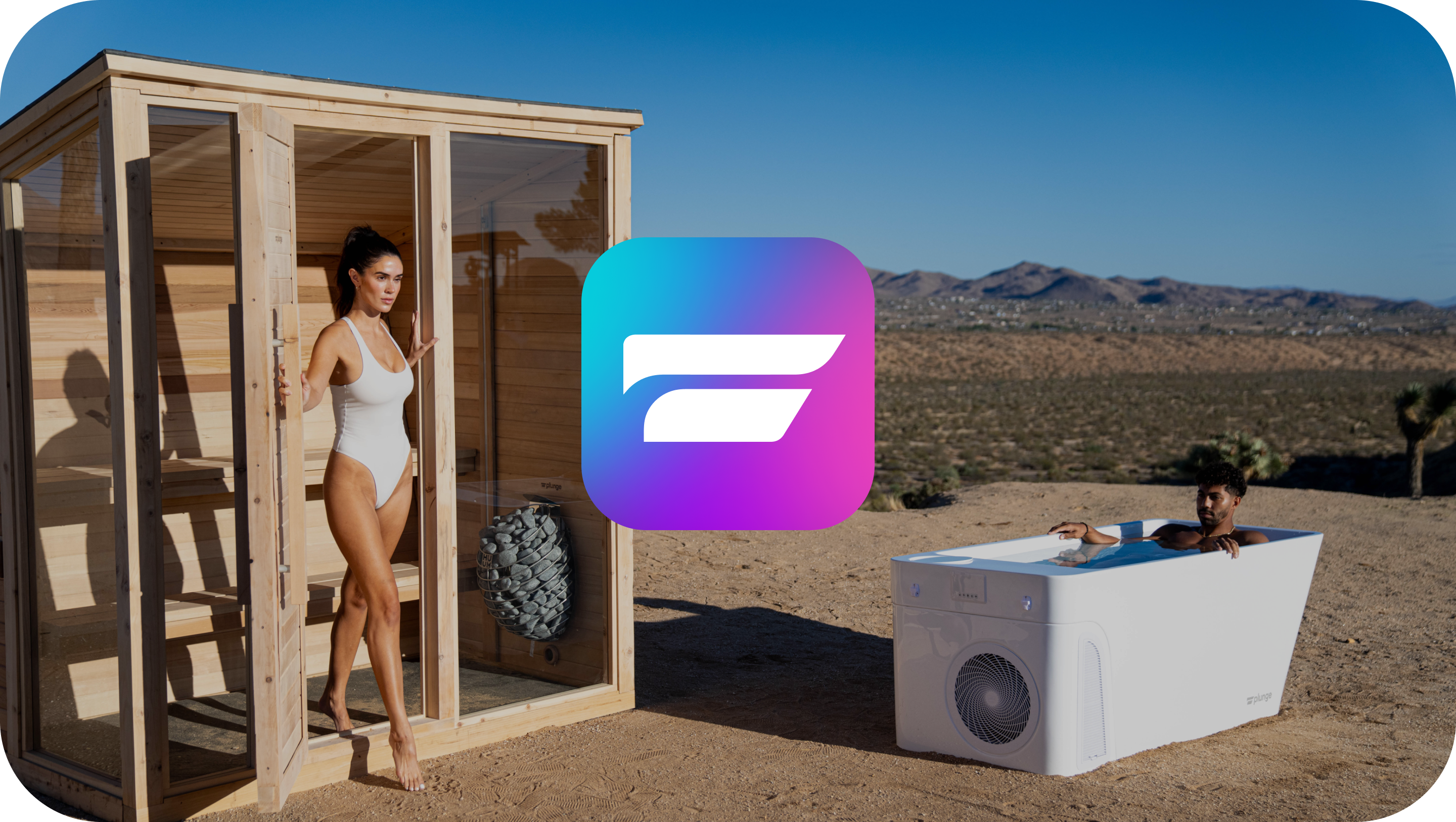 Wellness app design. Plunge logo in plunge lifestyle imagery.