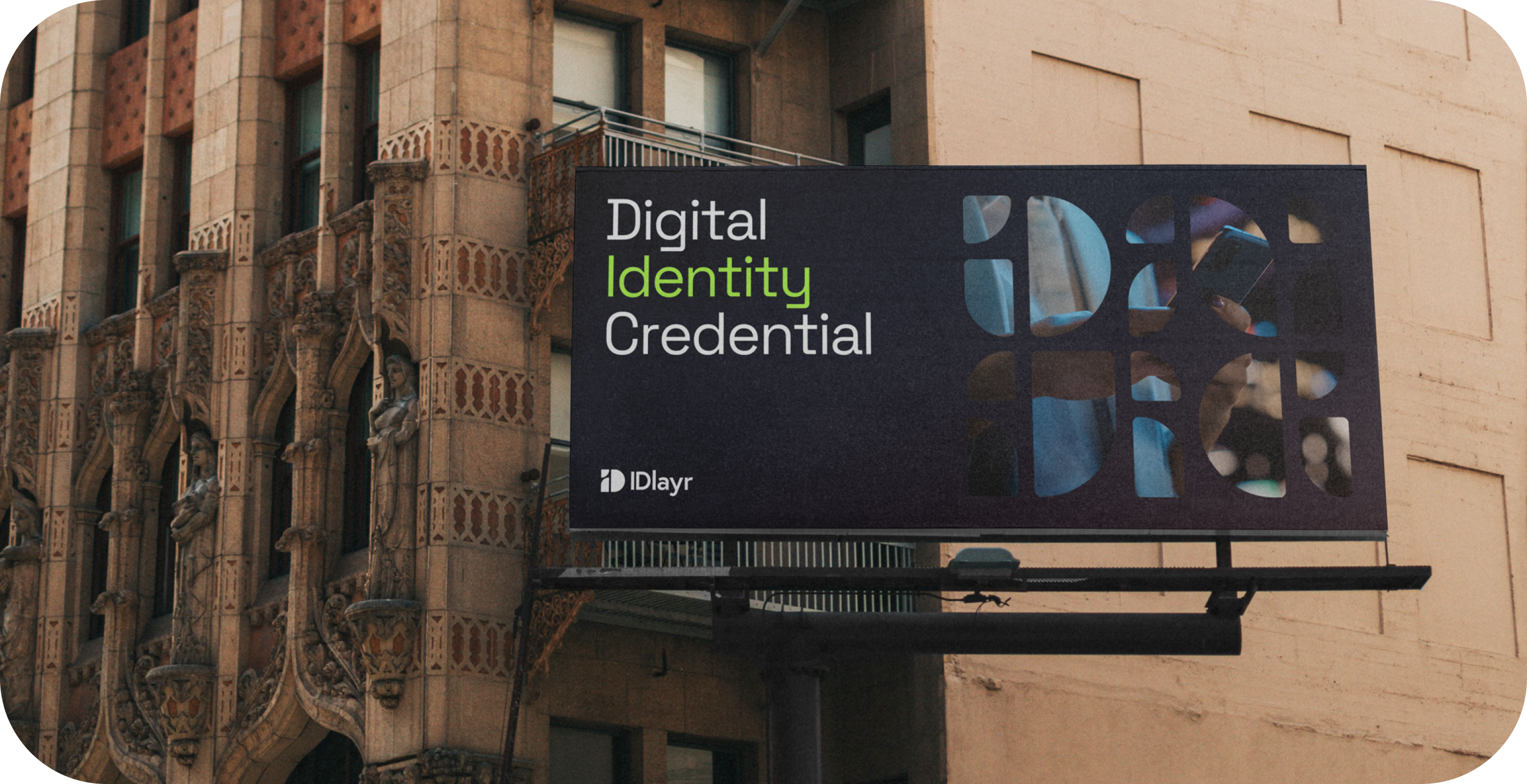 B2B branding. Billboard "Digital Identity Credential" "IDlayr"