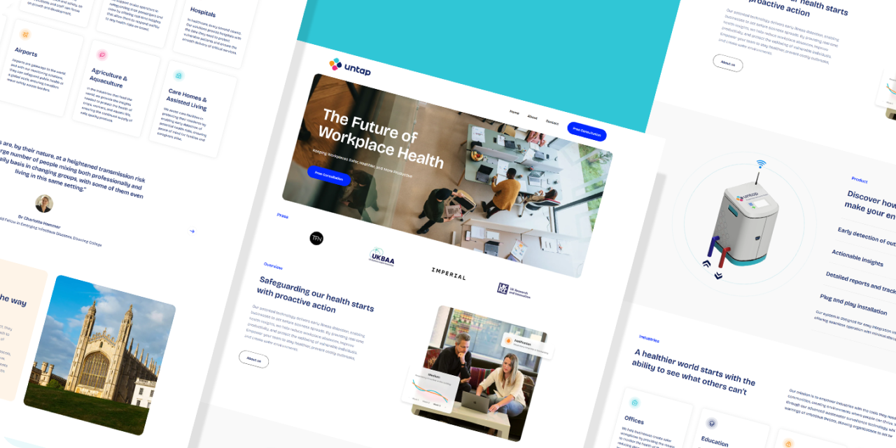 Tech startup website design. Various Untap landing pages. "The Future of Workplace Health".
