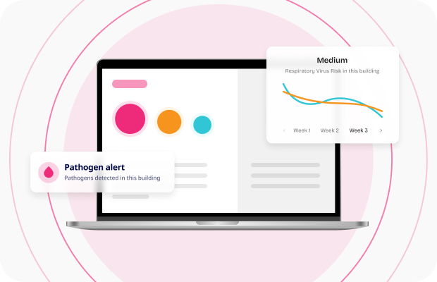 Tech startup website design. Laptop with Untap UI elements. "Pathogen alert"