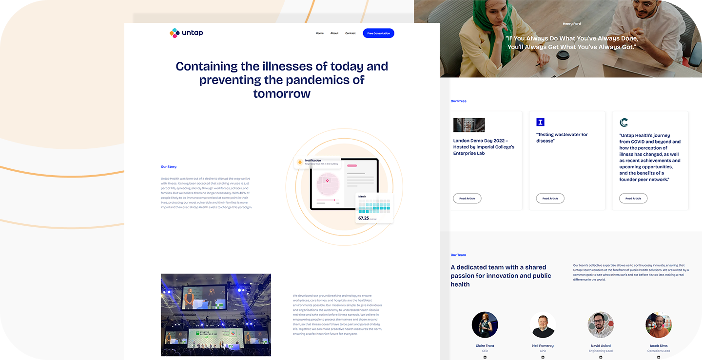 Tech startup website design. Two website screens. "preventing the pandemics of tomorrow"
